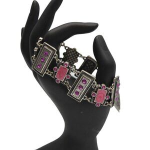 Chicos Bracelet Pink Rhinestones Enamal Silver Tone Handcrafted New Old Stock